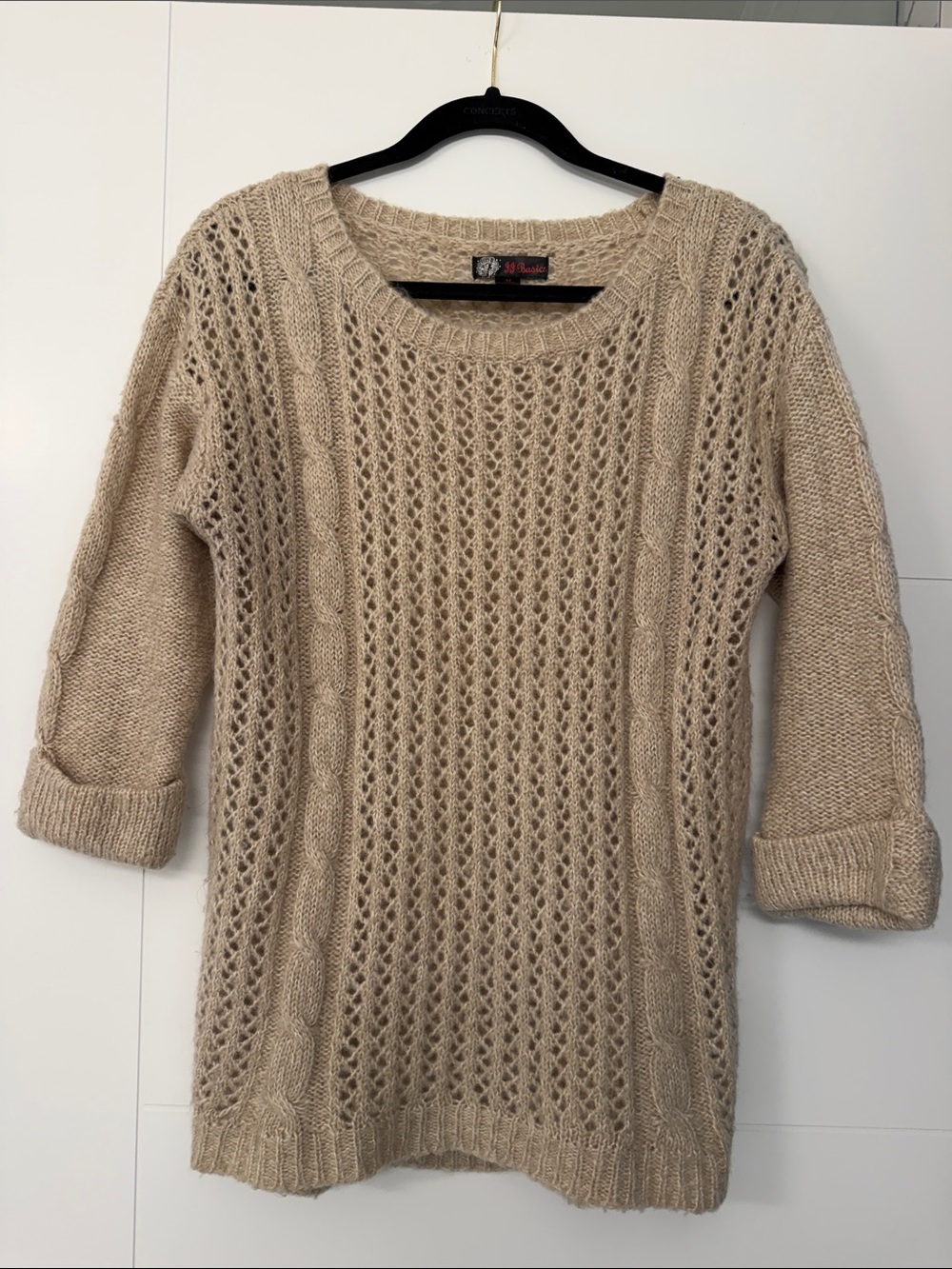 Open-Knit Cream Cable-Detail Sweater Tunic - Women's Crew Neck